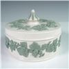 Image 1 : Wedgwood Embossed Queens Ware Lidded Box, Green Grapevine Relief
