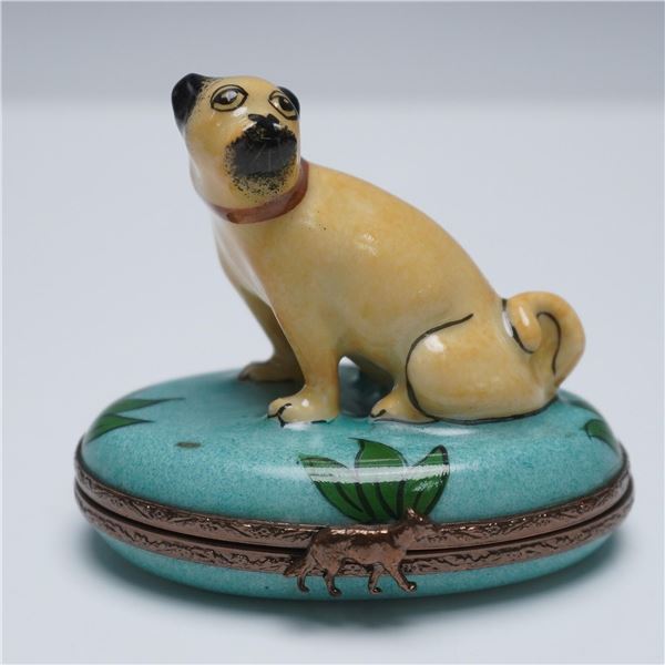 Limoges France Pug Dog Trinket Box