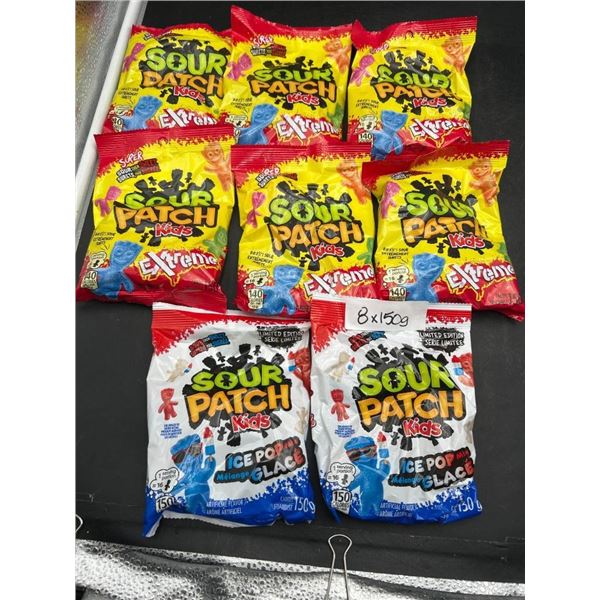 Lot of 8 Sour Patch Kids Candy Bags, Variety of Flavors, 150g Each