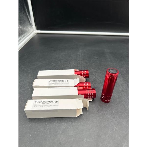 LED Nine-Lights Mini Aluminum Flashlights in Red – Lot of Four