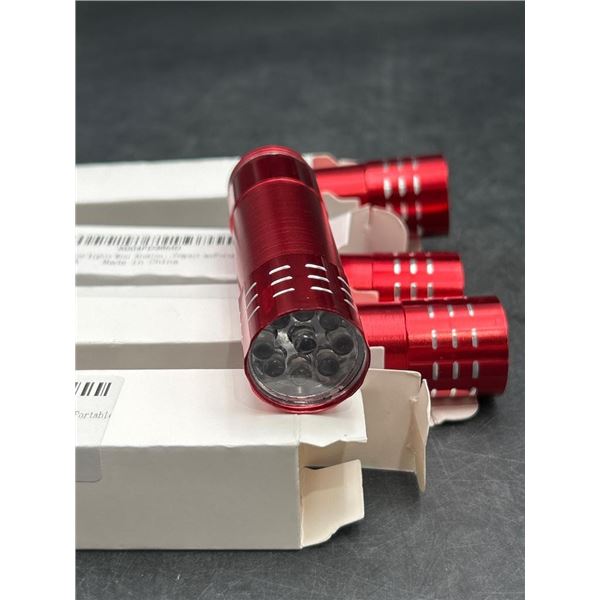 LED Nine-Lights Mini Aluminum Flashlights in Red – Lot of Four