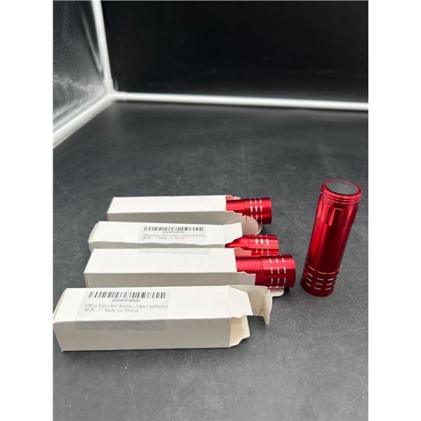 LED Nine-Lights Mini Aluminum Flashlights in Red – Lot of Four