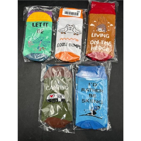 Set Of Five Pairs Of Themed Socks Featuring Various Designs
