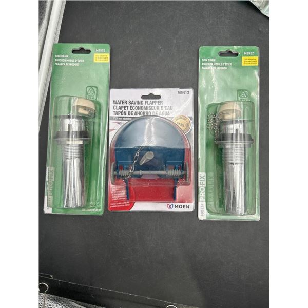 Moen M8513 Water Saving Flapper And Lot of 2 Moen M8522 Sink Drain Parts