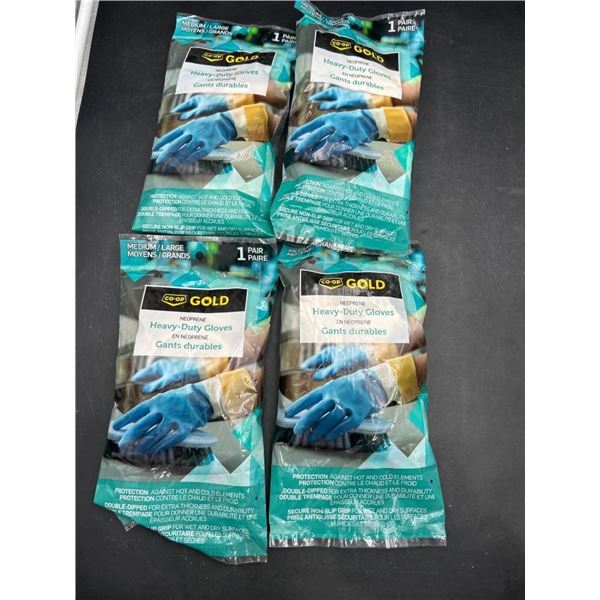 Lot of 4 Pairs of Co-op Gold Neoprene Heavy-Duty Gloves (Medium/Large)