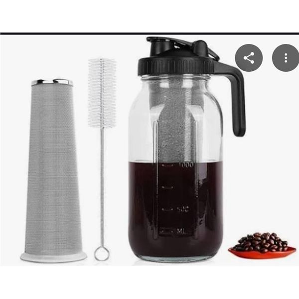 Cold Brew Coffee Maker 64oz, Iced Coffee Maker with Stainless Steel Filter, Mason Jar Pitcher with L