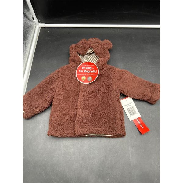 Infant Brown Magnetic Baby Coat Size NB to 6M with Bear Ear Detail