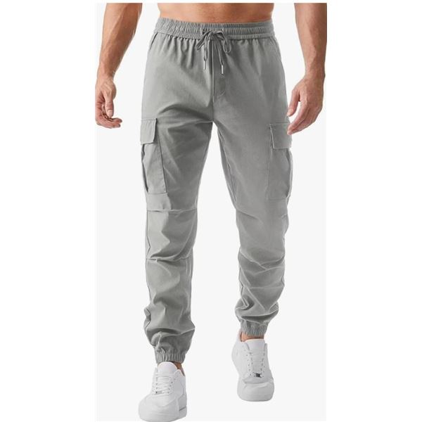 Gray  JMIERR Mens Cargo Pants Drawstring Casual Tapered Joggers Size 36