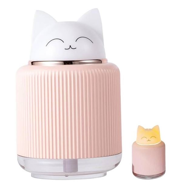Desk Humidifier, Mini Humidifier 300ML USB Cat Shape Desk Humidifier with 2 LED Colors Night Light 2
