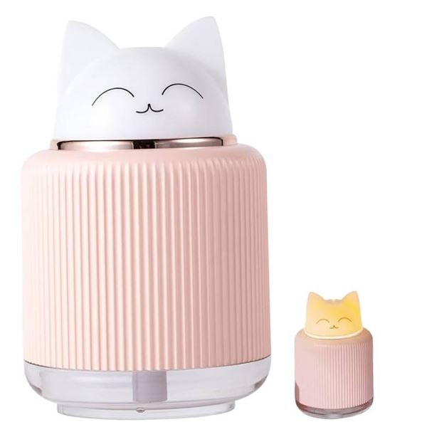 Desk Humidifier, Mini Humidifier 300ML USB Cat Shape Desk Humidifier with 2 LED Colors Night Light 2
