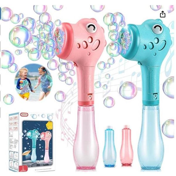 2PCS Automatic Bubble Wands, Dinosaur Shape Bubble Maker Gun with Light & Music