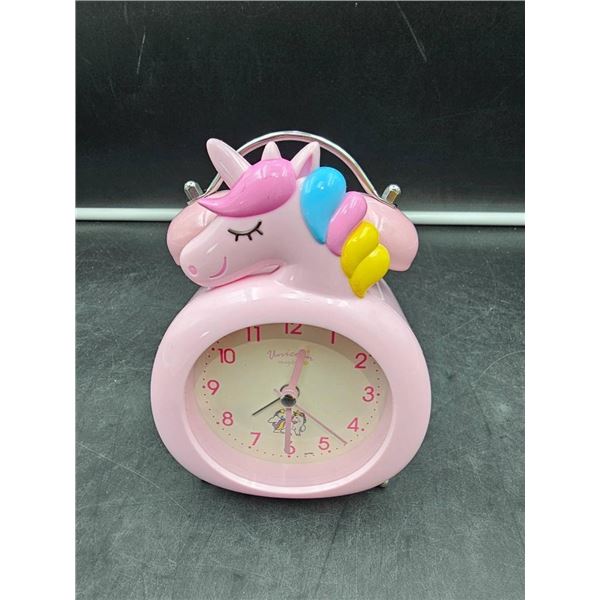 Unicorn-Themed Pink Analog Alarm Clock With Dual Bell Design