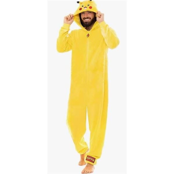 Pikachu-Themed XL Hooded Yellow Onesie with Pokeball Zipper Pull