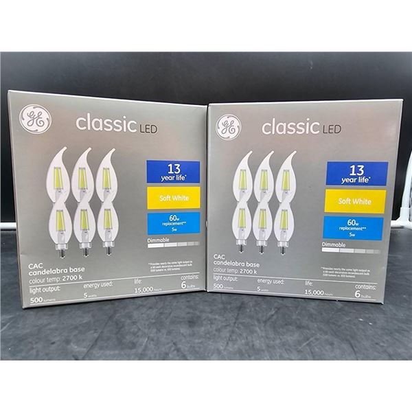 GE Classic LED CAC Candelabra Base 60W Replacement Bulbs, Soft White, 2 Packs of 6