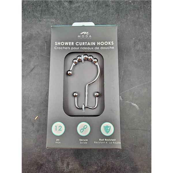 Moda Shower Curtain Hooks, 12 Pieces, Rust Resistant