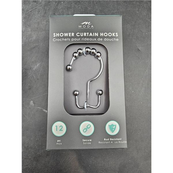 Moda At Home Shower Curtain Hooks, 12 Pieces, Silver Finish