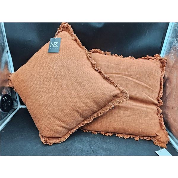 Nobia Rust-Colored Throw Pillows With Fringe Detailing