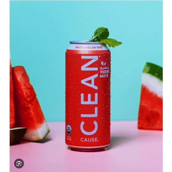 12x473ml Clean Cause Sparkling Yerba Mate â€“ Watermelon Mint Flavor