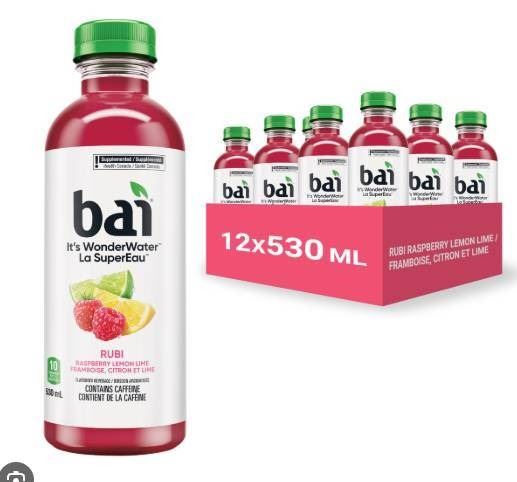 Bai Wonderwater Raspberry Lemon Lime 12 x 530 mL Bottles