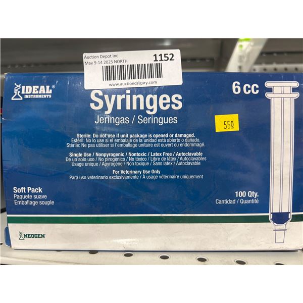 Ideal Instruments 6cc Syringes, 100 Quantity for Veterinary Use