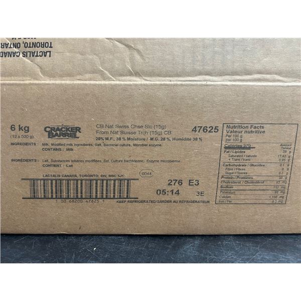 *FROZEN* Cracker Barrel Natural Swiss Cheese Slices, 6kg (12 x 500g)