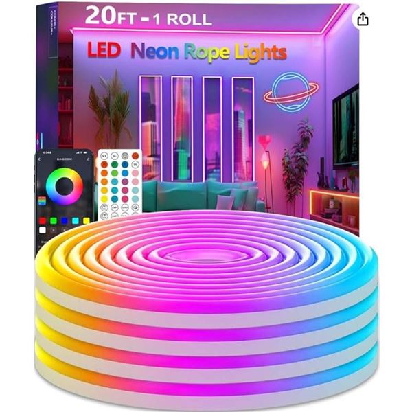 20Ft Neon Rope Lights,Flexible Led Rope Lights Control with App/Remote,Multiple Modes Rope Light,
