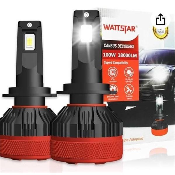 wattstar H7 LED Headlight Bulbs With Canbus Decoders, 100W 18000LMS LED Headlight Conversion Kits, 6