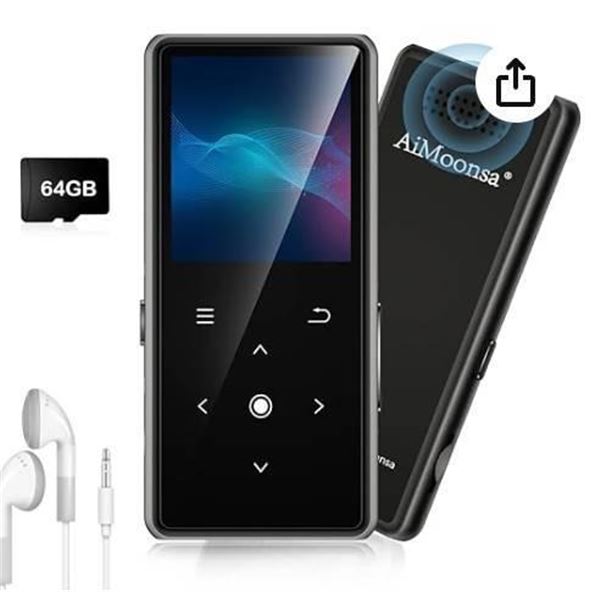 AiMoonsa B27 64GB MP3 Player (Black) with USB Cable and User Manual