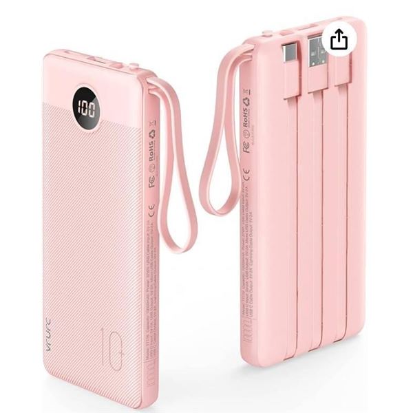 Portable Charger 10000mAh, Slim Power Bank for iPhone, Battery Pack with LED Display, 5 Output 2 Inp