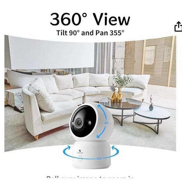 2K Smart Home Security Camera, 5G/2.4G WiFi 360°View Indoor Cam, One-Touch Calls, 2-Way Audio, Pan/T