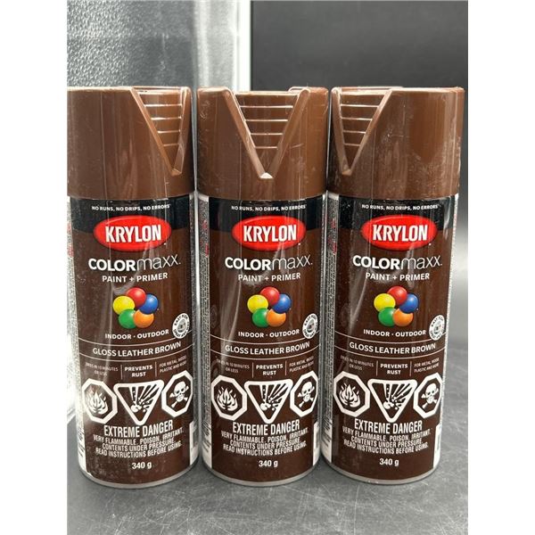 Krylon Colormaxx Paint and Primer Gloss Leather Brown 340g Cans, Set of 3