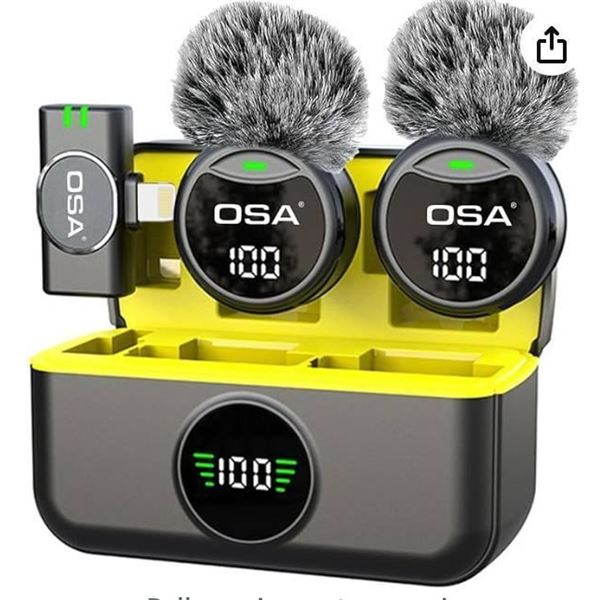 OSA   Wireless Lavalier Microphone for iPhone iPad, Lightning Mini Lapel Microphone Wireless,40H Bat