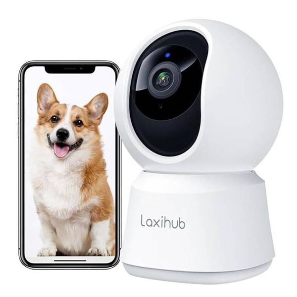 Laxihub 360° View 2K Pet Camera with Phone App, Indoor Security Camera, P2T Baby Monitor, Pan/Tilt, 
