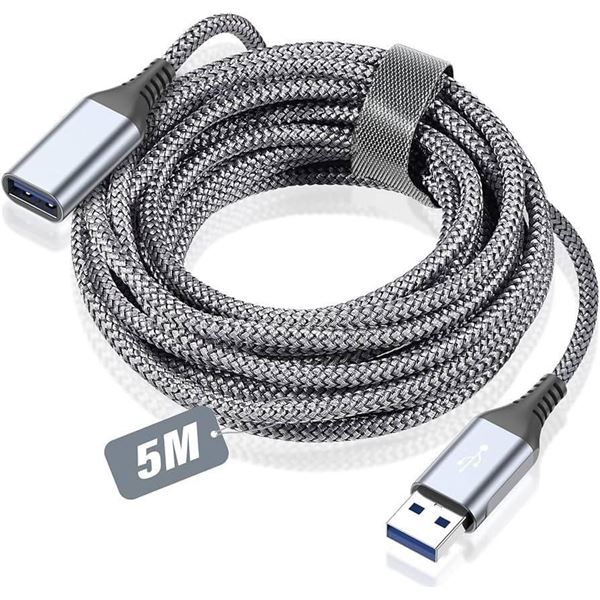 16-Foot USB Extension Cable with Braided Design and Gold-Plated Connectors