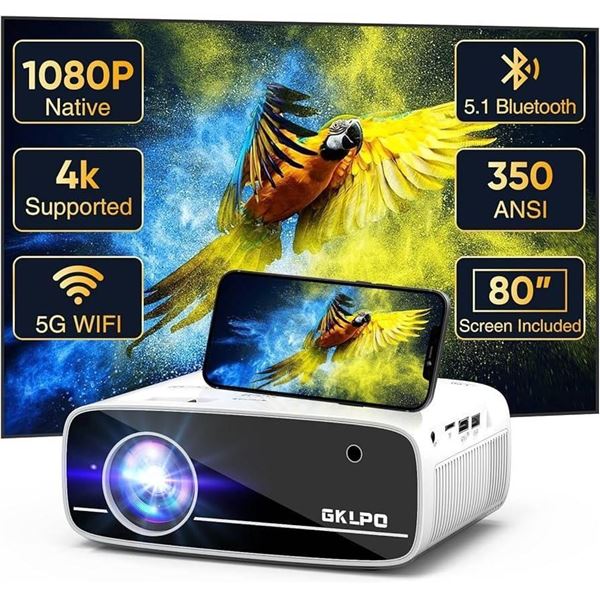 GKJD LED Projector With HDMI Cable and Cloth Screen