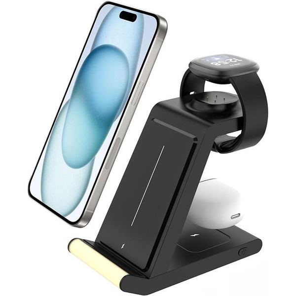 3-in-1 Wireless Charging Station for Smart Devices, Black