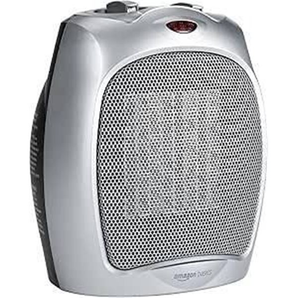 Amazon Basics Ceramic Personal Heater with Adjustable Thermostat, 1500W, Silver