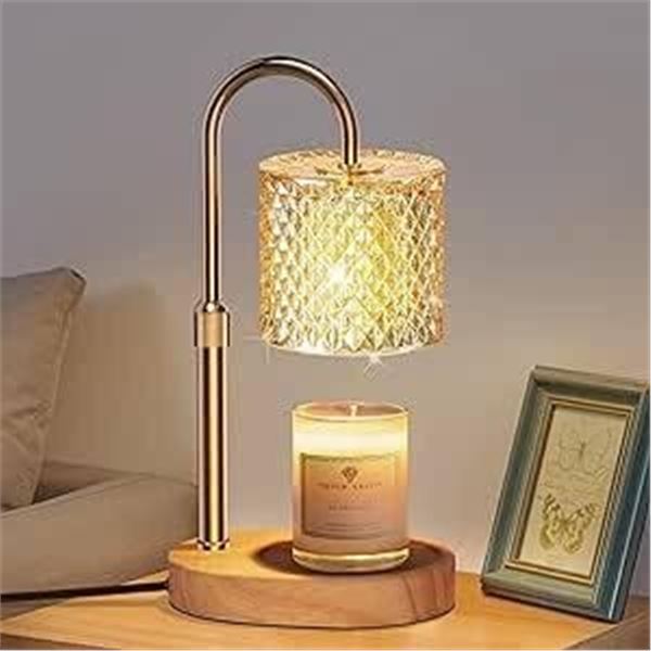 Candle Warmer Lamp with Crystal Shade and Wooden Base
