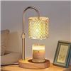 Image 1 : Candle Warmer Lamp with Crystal Shade and Wooden Base