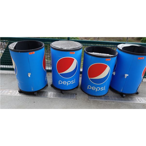 Qty 4 Pepsi Rolling Ice Barrel Beverage Coolers 22"Dia, 36"H