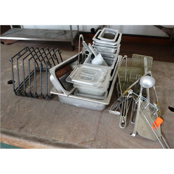 Multiple Food Storage Containers w/ Some Lids, Rack, Utensils, etc