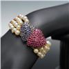 Image 2 : 14K Pearl Bracelet with Ruby Amethyst Heart Clasp