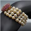 Image 3 : 14K Pearl Bracelet with Ruby Amethyst Heart Clasp
