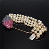 Image 4 : 14K Pearl Bracelet with Ruby Amethyst Heart Clasp