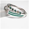 Image 1 : 2pc Hinged Cuff Bracelet Set, One Mexico 925 with Green Stone Inlay
