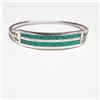 Image 2 : 2pc Hinged Cuff Bracelet Set, One Mexico 925 with Green Stone Inlay
