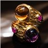 Image 1 : 18k Italian Gold Ring with Amethyst Cabochons