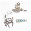 Image 1 : 3pc Sterling and Enamel Pins Including Fish Motif and Modernist Designs
