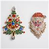 Image 1 : 2pc Christmas Rhinestone Pins, Santa and Tree, Signed OTC