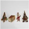 Image 1 : 4pc Vintage Christmas Brooch Lot, Santa and Tree Designs